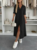 Clara – Rochie cămașă maxi fluidă