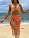 Dorina – Set Bikini Boho cu Top Bandeau & Fustă de Plajă