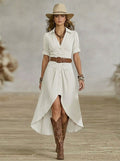 Sânziana – Rochie Maxi Western-Boho cu Curea și Nasturi Frontali
