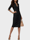 Elena – Rochie Midi cu Mâneci Scurte și Dungi Negru