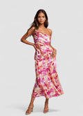 Felicia – Rochie maxi asimetrică cu model floral delicat