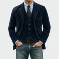 Arthur | Set Elegant Sacou + Vestă din Catifea în Dungi