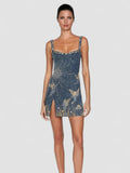 Adina – Rochie mini albastră cu imprimeu cosmic