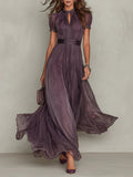 Dana – Rochie maxi violet cu decupaj la gât și mâneci dantelate